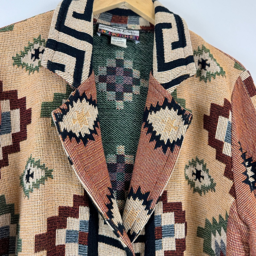 VTG! Its Outta The Bag Unge Potch Ket Tapestry Navajo Southwest Jacket M USA - Picture 14 of 15